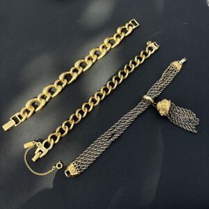 3 lot MONET Bracelet Lot Gold Tone Chain Bracelets Tassel Rope Link Signed